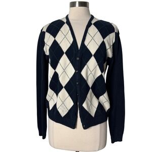 J. Galt Brandy Melville‎ Elizabeth Cotton Argyle Cardigan Navy Cream One Size